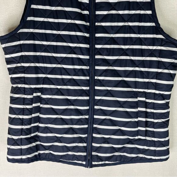 Gap Puffer Vest Women’s Blue White Stripes Sleeveless Zip Up M Preppy Nautical - Picture 4 of 11
